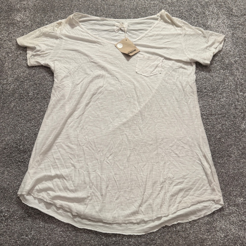 Michelle by Commune Shirt Women Large White Solid Cotton Modal Casual Slub